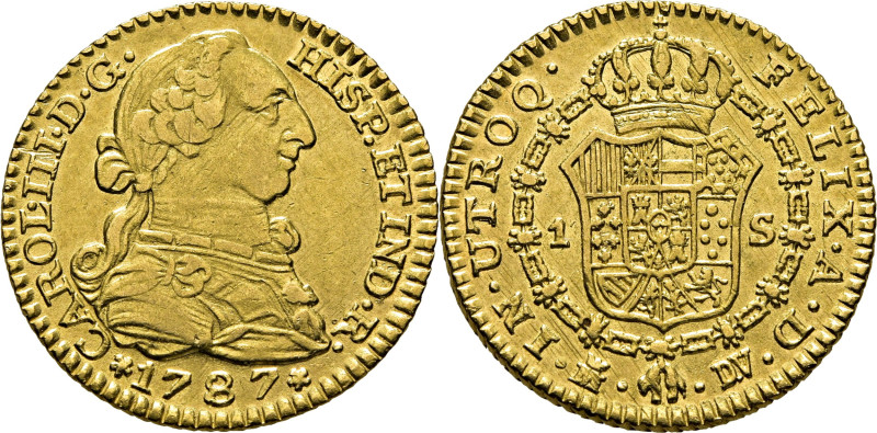 CARLOS III. Madrid. 1 escudo. 1787. DV. Cy12360. 3´34 g. Suaves y finas rayitas,...