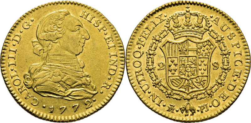 CARLOS III. Madrid. 2 escudos. 1772. PJ. Cy12431. 6´74 g. Suaves y finas rayitas...