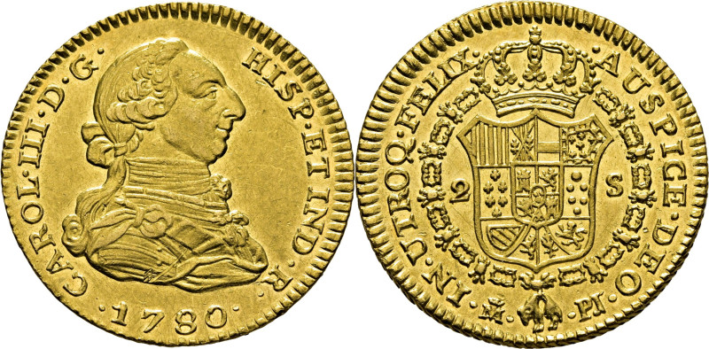 CARLOS III. Madrid. 2 escudos. 1780. PJ. Cy12492. 6´69 g. Frotada, abundantes su...