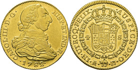 Madrid. 4 escudos. 1782 sobre 1. PJ. EBC+/casi SC-. Muy buen ejemplar. Muy rara