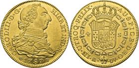 Madrid. 4 escudos. 1787 sobre 6. DV. SC-/SC+. Soberbio. Muy rara
