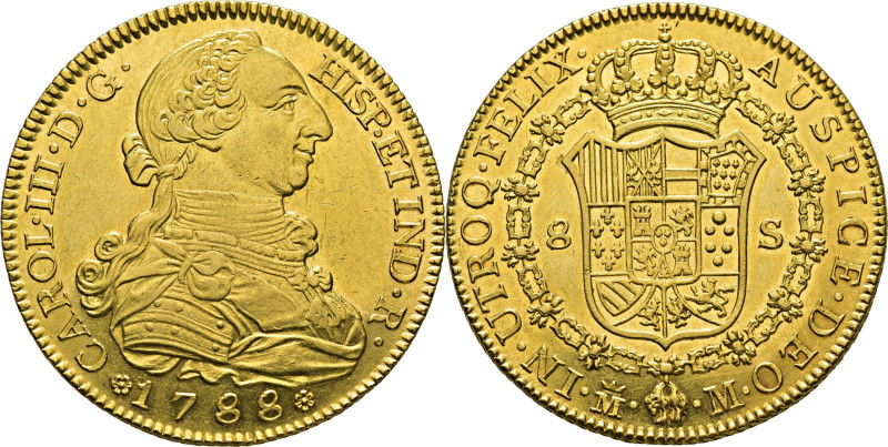 CARLOS III. Madrid. 8 escudos. 1788, el primer 8 sobre 7. M. Cy no cita esta rec...