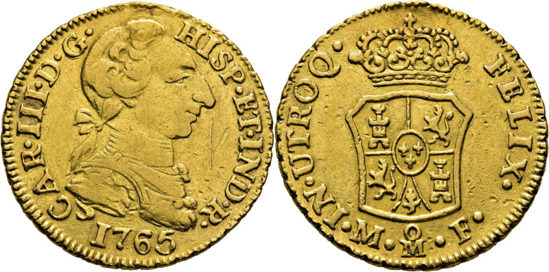 CARLOS III. Méjico. 1 escudo. 1765. MF. Cy12228. 3´36 g. Agujero tapado. Algunas...