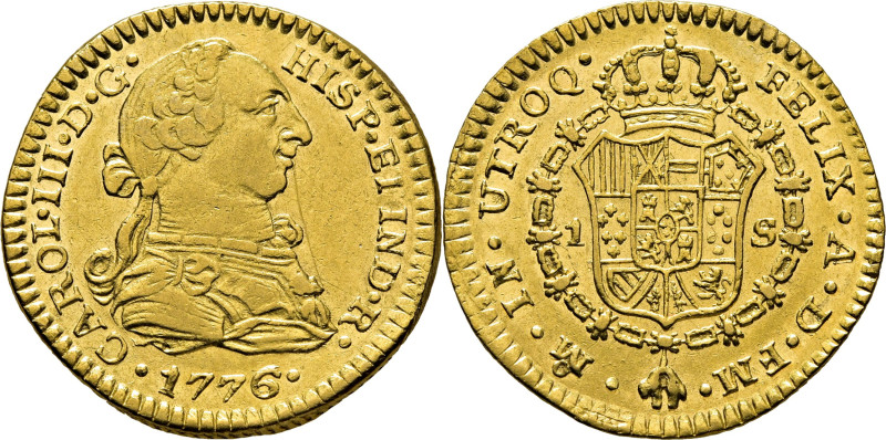 CARLOS III. Méjico. 1 escudo. 1776 rectificado sobre otro 6, aunque pudiera ser ...