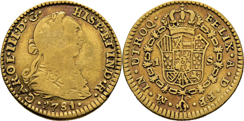 CARLOS III. Méjico. 1 escudo. 1781. FF, la segunda parece estar sobre otra F. Ce...