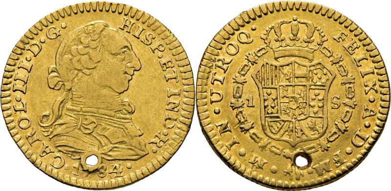 CARLOS III. Méjico. 1 escudo. 1784 sobre 83. FM sobre FF. Ceca y ensayador inver...