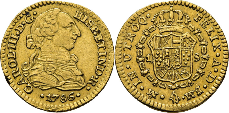 CARLOS III. Méjico. 1 escudo. 1786. FM sobre F la segunda sigla. Ceca y ensayado...