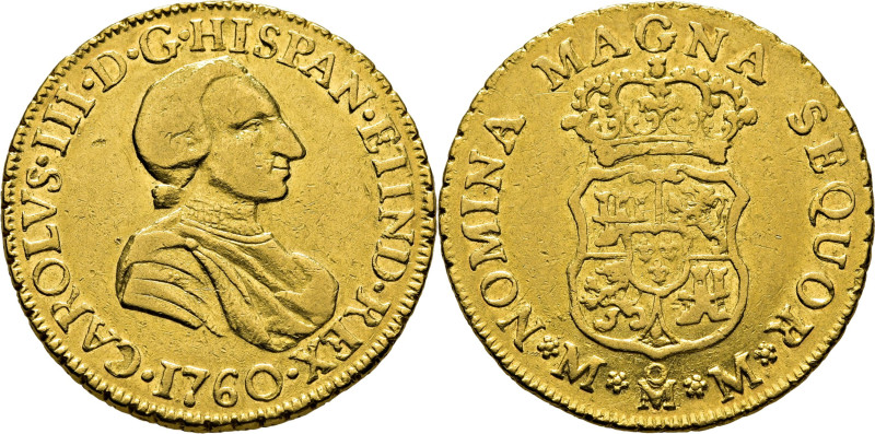 CARLOS III. Méjico. 2 escudos. 1760. MM. Cy12379. 6´73 g. Marquitas en ambas áre...