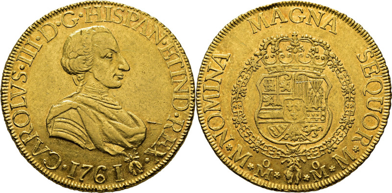 CARLOS III. Méjico. 8 escudos. 1761. MM. Toisón colgando del busto. Cy12743. 27´...