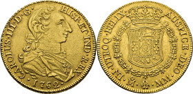 Méjico. 8 escudos. 1762. MM. EBC. Atractivo. Muy rara