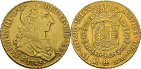 Méjico. 8 escudos. 1763. MM. Tono. Atractivo. Rara