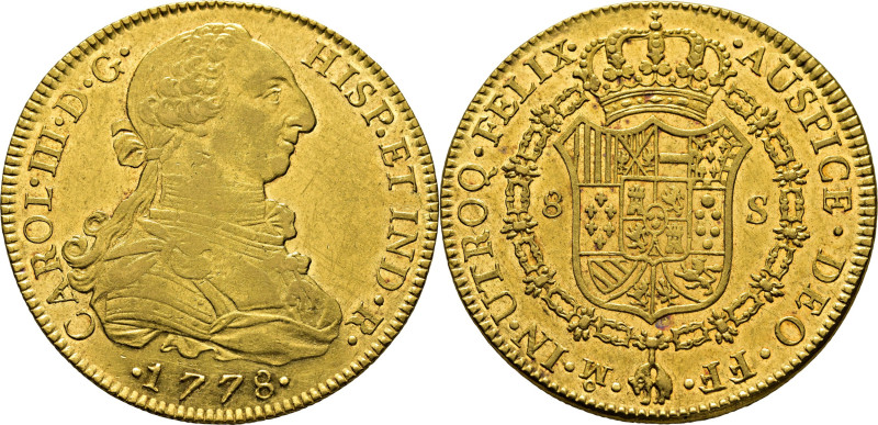 CARLOS III. Méjico. 8 escudos. 1778. FF. Ceca y ensayador invertidos. Cy12897. 2...