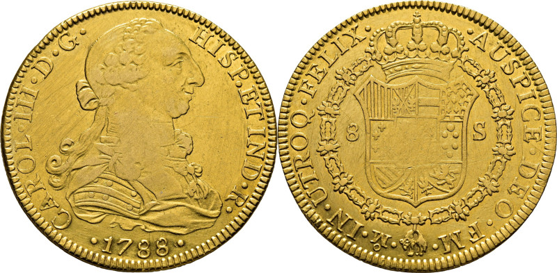 CARLOS III. Méjico. 8 escudos. 1788 el último dígito pudiera estar sobre 7. FM. ...