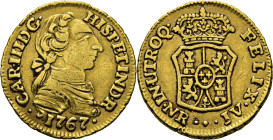 Nuevo Reino, Santa Fe de. 1 escudo. 1767. JV. Tono. Atractivo. Rarísimo