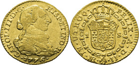 Nuevo Reino, Santa Fe de. 1 escudo. 1776 sobre 5, poco visible. JJ. EBC-/EBC. Atractivo. Escasa