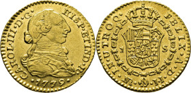 Nuevo Reino, Santa Fe de. 1 escudo. 1779. JJ. EBC+. Bello ejemplar. Conocemos tres ejemplares más. Muy rara