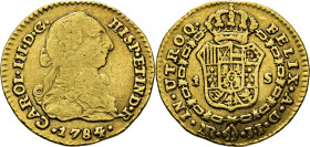 Nuevo Reino, Santa Fe de. 1 escudo. 1784. JJ. Muy rara. Conocemos dos ejempares más