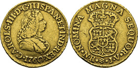 Nuevo Reino, Santa Fe de. 2 escudos. 1760. JV. Busto de Fernando VI. Rara