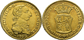 Nuevo Reino, Santa Fe de. 2 escudos. 1763. JV. EBC+. Bellísimo. Muy rara
