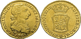 Nuevo Reino, Santa Fe de. 2 escudos. 1765. JV. EBC+. Rara