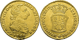 Nuevo Reino, Santa Fe de. 2 escudos. 1766. EBC-. Buen ejemplar. Muy rara