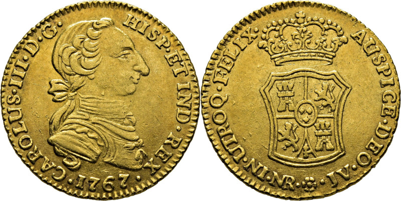 CARLOS III. Nuevo Reino, Santa Fe de. 2 escudos. 1767. JV. Cy12411. Restrepo60-1...