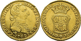 Nuevo Reino, Santa Fe de. 2 escudos. 1768. JV. EBC-. Tono intenso. Muy rara