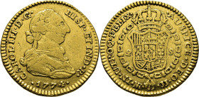 Nuevo Reino, Santa Fe de. 2 escudos. 1774. JJ. Tono. Escasa