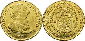 Nuevo Reino, Santa Fe de. 2 escudos. 1775. JJ. Muy buen reverso. Escasa