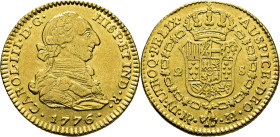 Nuevo Reino, Santa Fe de. 2 escudos. 1776. JJ. EBC-/EBC. Atractivo. Escasa