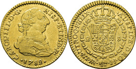 Nuevo Reino, Santa Fe de. 2 escudos. 1782 sobre 1. JJ. Escasa