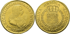 Nuevo Reino, Santa Fe de. 8 escudos. 1761. JV. EBC-. Atractivo. Muy escasa