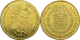 Nuevo Reino, Santa Fe de. 8 escudos. 1764. JV. EBC/EBC-. Atractivo. Muy rara