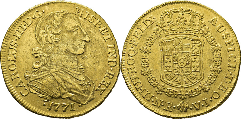 CARLOS III. Nuevo Reino, Santa Fe de. 8 escudos. 1771. VJ. Cy12820. Restrepo71-2...