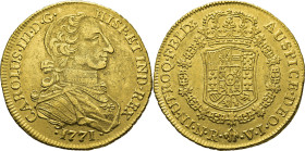 Nuevo Reino, Santa Fe de. 8 escudos. 1771. VJ. EBC-. Atractivo. Muy rara