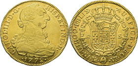 Nuevo Reino, Santa Fe de. 8 escudos. 1772. VJ. Mejor que EBC-/SC. Atractivo