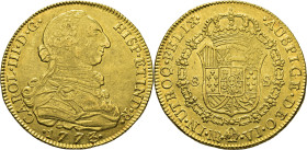 Nuevo Reino, Santa Fe de. 8 escudos. 1773. VJ. Atractivo. Escasa