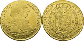 Nuevo Reino, Santa Fe de. 8 escudos. 1774. VJ. EBC-. Atractivo resplandor