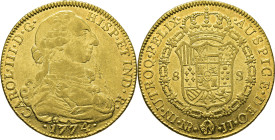 Nuevo Reino, Santa Fe de. 8 escudos. 1774. JJ. EBC-/EBC. Buen reverso. Rara