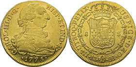 Nuevo Reino, Santa Fe de. 8 escudos. 1775. JJ sobre VJ. EBC+. Atractivo