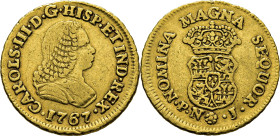 Popayán. 1 escudo. 1767. J. Tono algo rojizo. Atractivo. Muy escasa