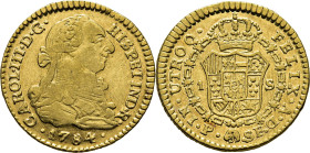 Popayán. 1 escudo. 1784. SF. Casi EBC-. Atractivo. Muy escasa