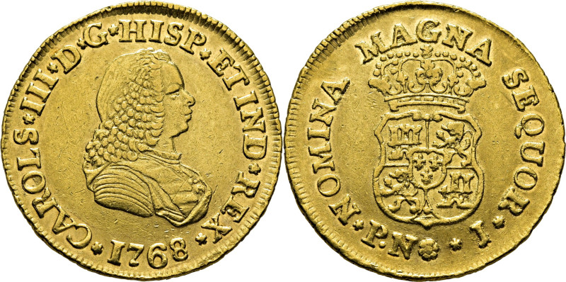 CARLOS III. Popayán. 2 escudos. 1768. J. Cy12416. Restrepo58-12. 6´72 g. EBC-/EB...