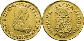 Popayán. 2 escudos. 1768. J. EBC-/EBC+. Atractivo. Muy escasa