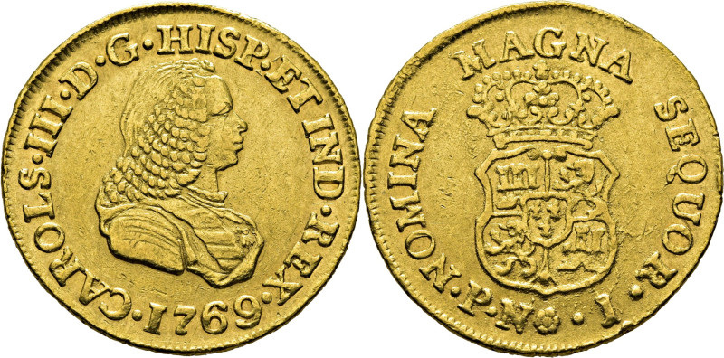 CARLOS III. Popayán. 2 escudos. 1769. J. Cy12420. Restrepo58-14. 6´73 g. Alguna ...