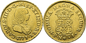 Popayán. 2 escudos. 1771 sobre 0. J. Atractivo. Escasa