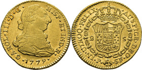 Popayán. 2 escudos. 1779. SF. EBC+/SC-. Atractivo. Rara