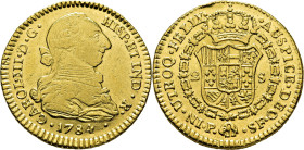 Popayán. 2 escudos. 1784. SF. EBC-/EBC+. Atractivo. Escasa