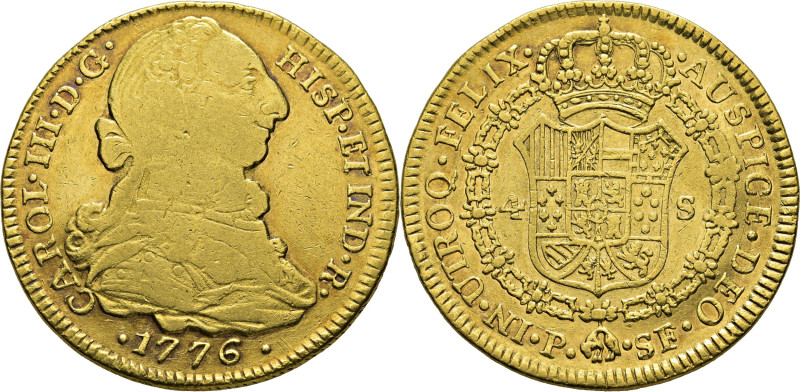 CARLOS III. Popayán. 4 escudos. 1776. SF. Cy12637. Restrepo68-3. 13´37 g. Bastan...