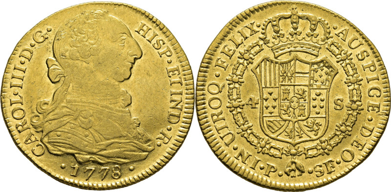 CARLOS III. Popayán. 4 escudos. 1778. SF. Cy12654. Restrepo68-7. 13´48 g. Acuñac...